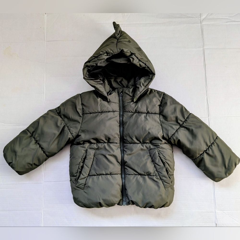 H&M Kids Dinosaur Puffer Green Winter Jacket/Coat US 3/4T